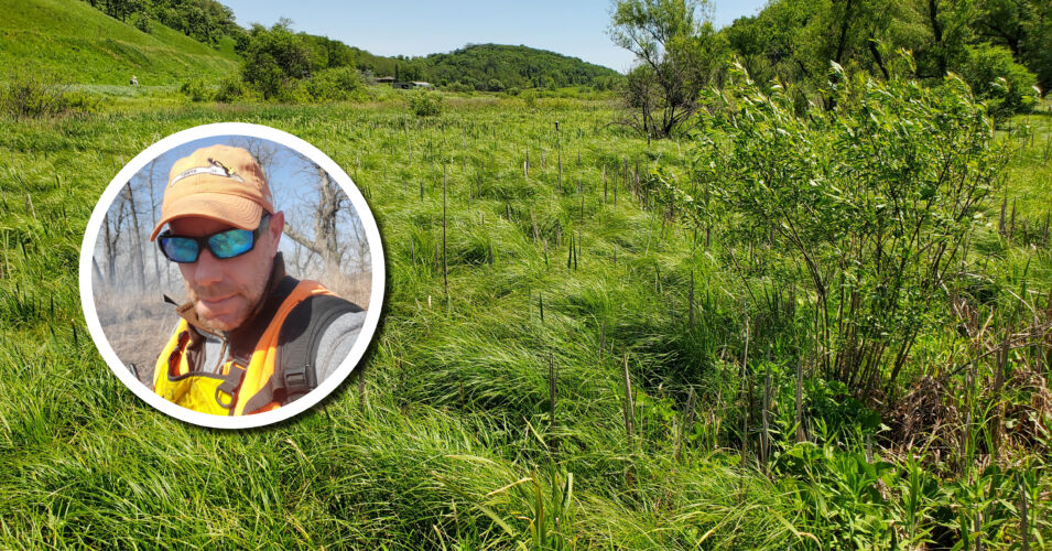 A photo of presenter Craig Annen and a photo of a field of Reed Canarygrass.